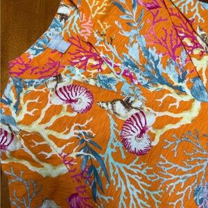 Chico's Women’s 3/4 Sleeve Coral Cotton Slub Vneck Sharkbite Hem 1 Medium